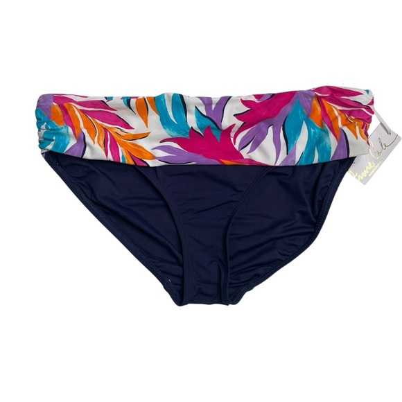 Anne Cole Fold Over Bikini Bottoms Navy with Floral Print Small New NWT - Picture 1 of 5